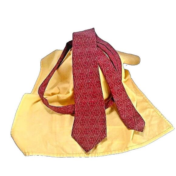 VTG Christian Dior Monsieur Necktie Red Geometric Filled Diamond Pattern Silk - Picture 1 of 6